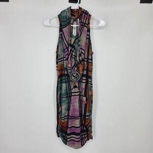 Entry Sleeveless Draped Cowl Neck Dress L Multicolor Abstract Y2K Retro VTG 90s